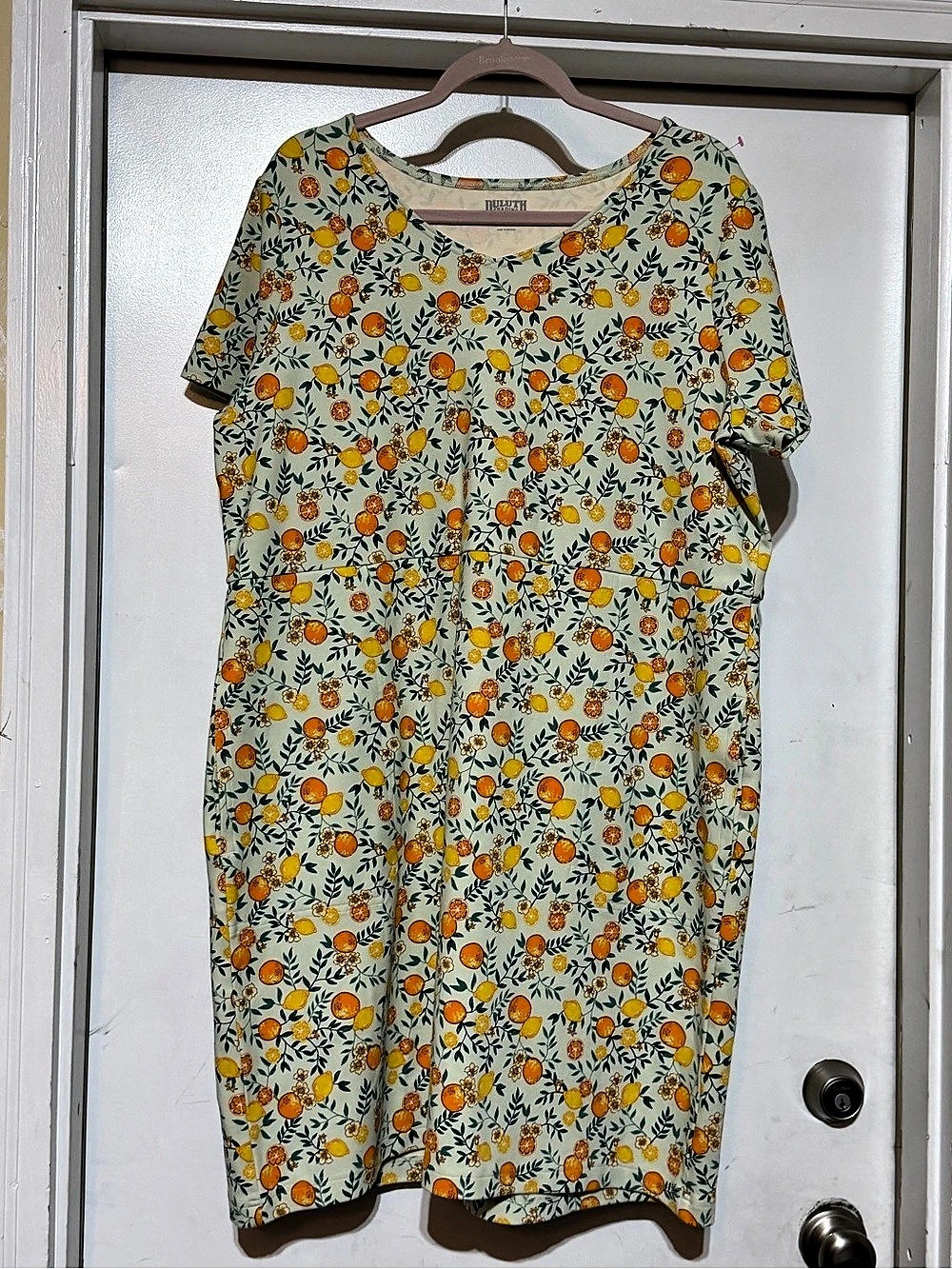 Duluth Trading Co NoGA Naturale Citrus Lemon Orange Print Cotton Dress XL NWOT